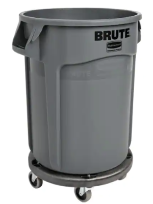 32 Gallon Grey Trash Can on dolly