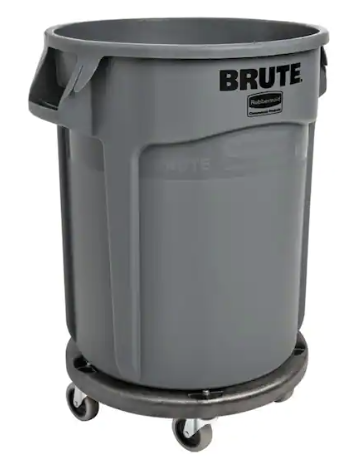 32 Gallon Grey Trash Can on dolly