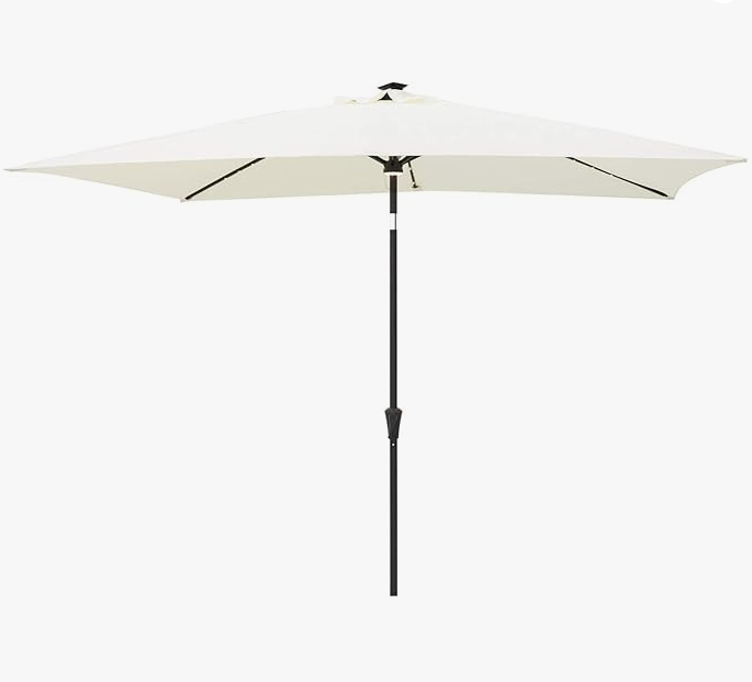 Rectangular Outdoor Patio Market Umbrella with Solar LED Lights