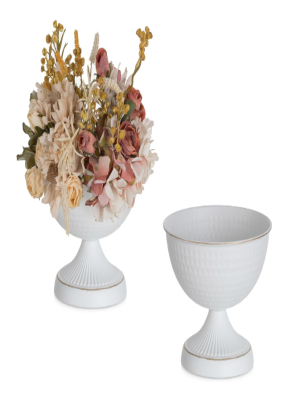 White Metal Vase 6 inch high